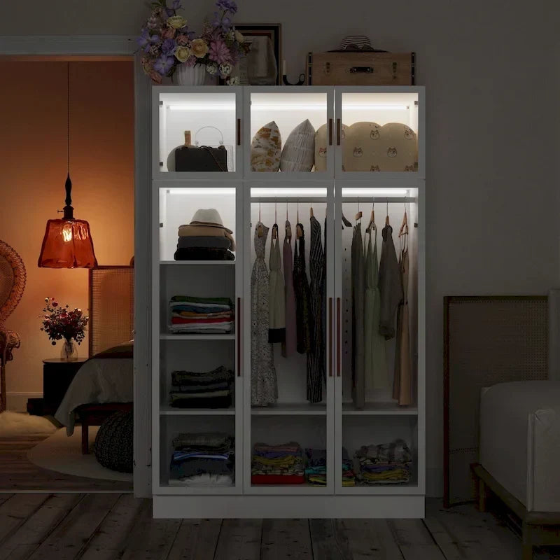 47,2 Grande Armoire LED Lumineuse Placard à Portes en Verre Entièrement en Verre