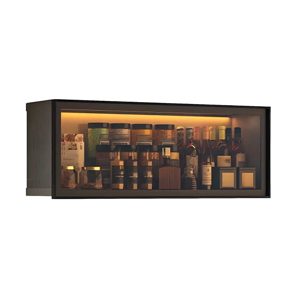 Vaisselier de cuisine en verre mural flottant en métal gris