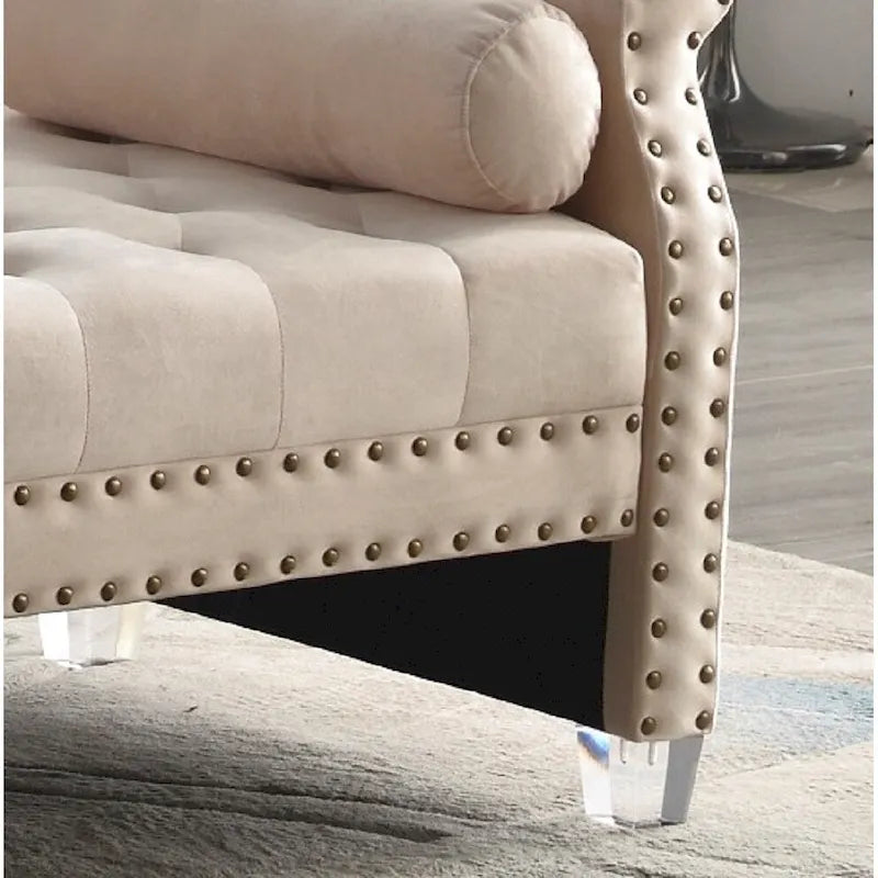 Banc rembourré en velours capitonné surdimensionné avec accoudoirs arrondis de 71 pouces
