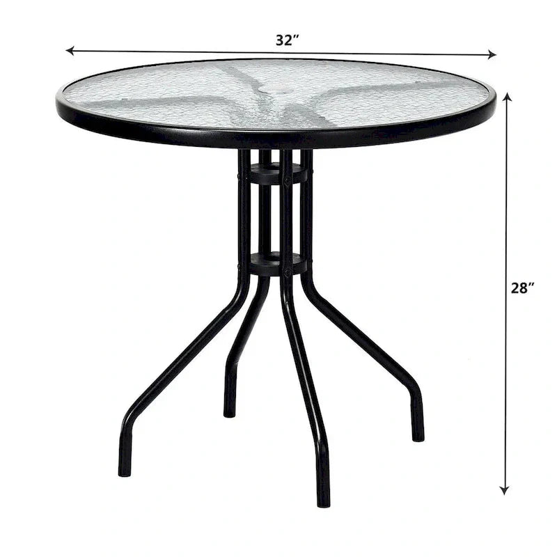 Table ronde de jardin Costway 32 avec plateau en verre trempé