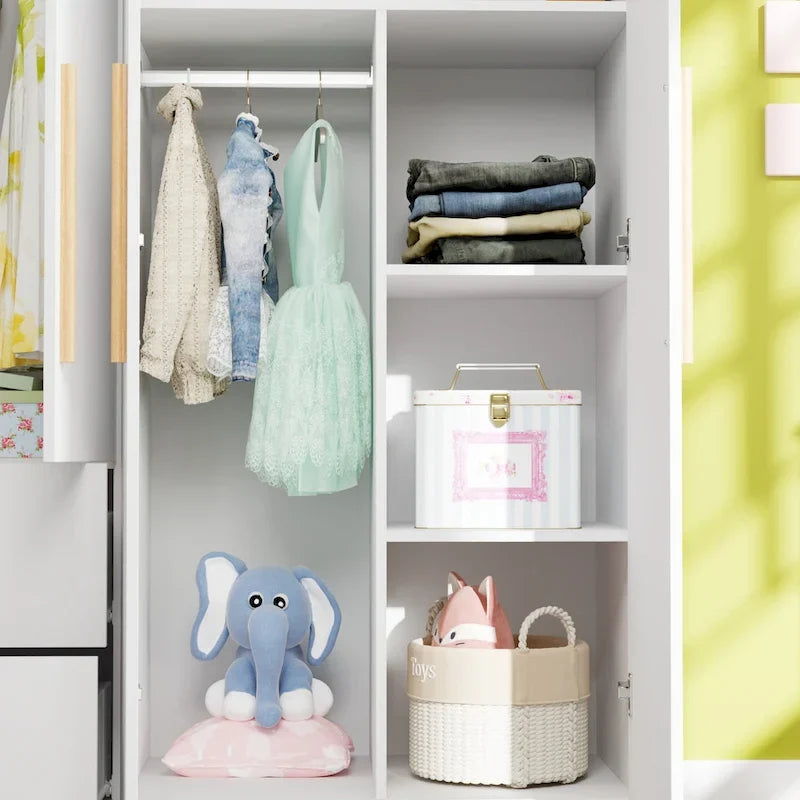 Armoire penderie autoportante de 63 pouces de large avec tiroirs