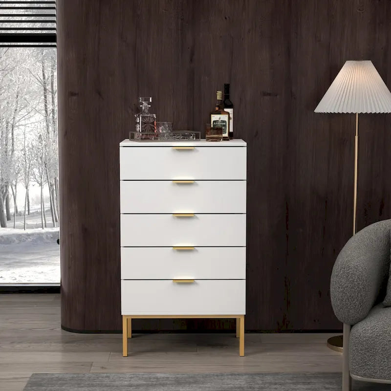 Commode de rangement à 5 tiroirs Table de chevet Meuble de rangement 60 cm L Blanc/Dos