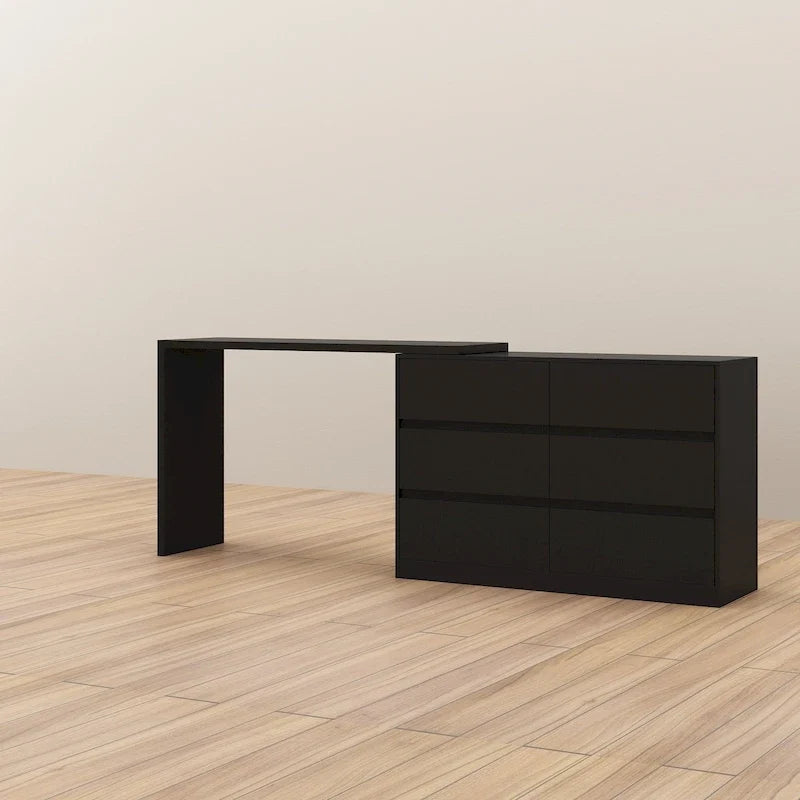 Commode pivotante 32,7H et bureau coiffeuse 6 tiroirs Blanc/Noir