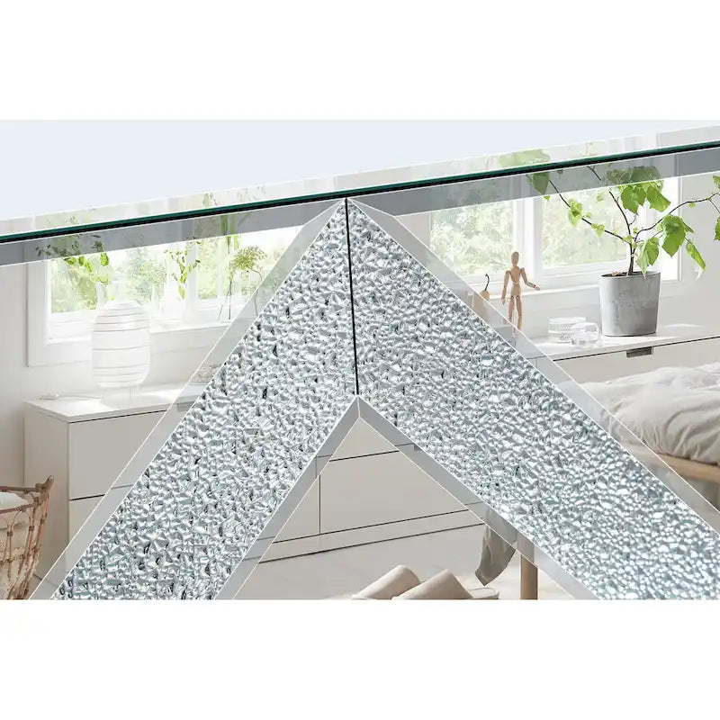 Meuble TV de 150 cm avec portes miroir en losange et rangement pour téléviseurs jusqu'à 65 pouces