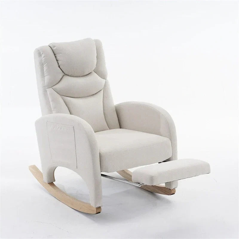 Fauteuil à bascule de puériculture ergonomique en tissu avec repose-pieds réglable