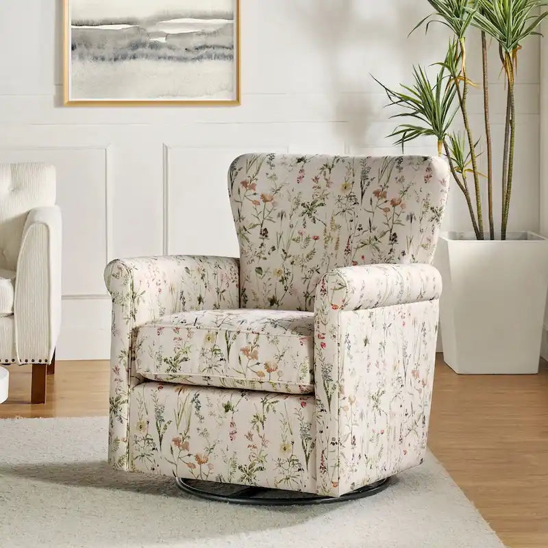 Fauteuil à bascule pivotant Georg en tissu confortable à motif floral avec accoudoirs arrondis par HULALA HOME