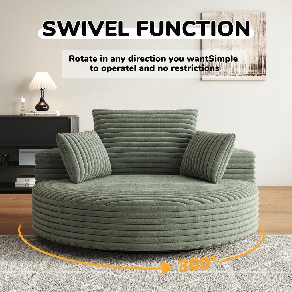 Fauteuil pivotant simple en velours côtelé et chenille avec rembourrage en mousse