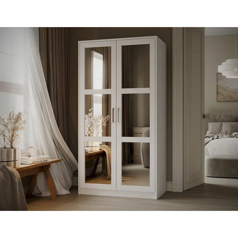 Armoire urbaine à 2 portes 100 % en bois massif avec portes pleines et portes miroir