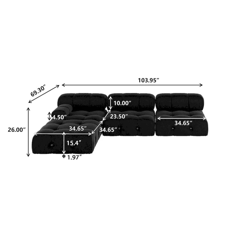 Canapé d'angle modulable noir en velours