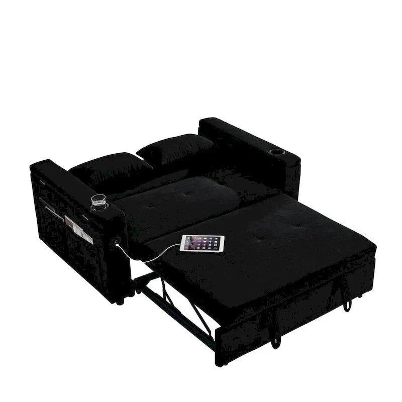 Canapé-lit gigogne 54 po, canapé-lit inclinable 2 places avec rangement, oreiller lombaire, prise USB