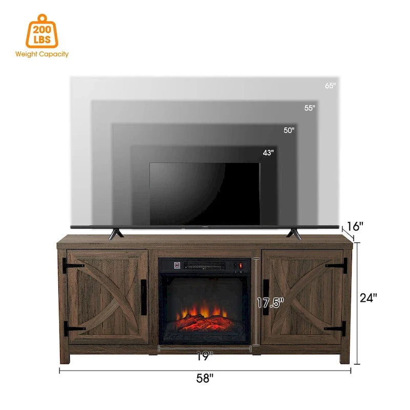 Meuble TV de ferme avec cheminée électrique de 58 po, console pour téléviseurs jusqu'à 65 po