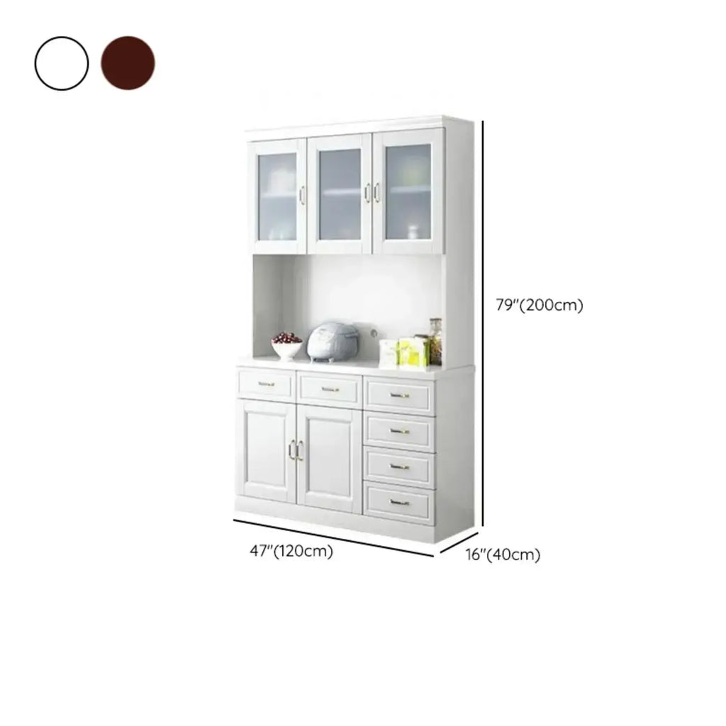 Buffet de cuisine en bois blanc avec casier à vin intégré