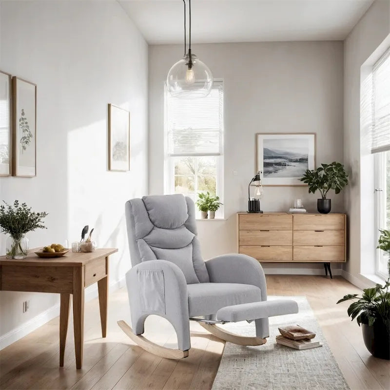 Fauteuil à bascule de puériculture ergonomique en tissu avec repose-pieds réglable