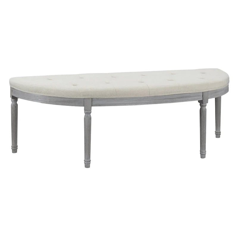 Banc rembourré capitonné beige avec pieds en bois - 55L x 20H