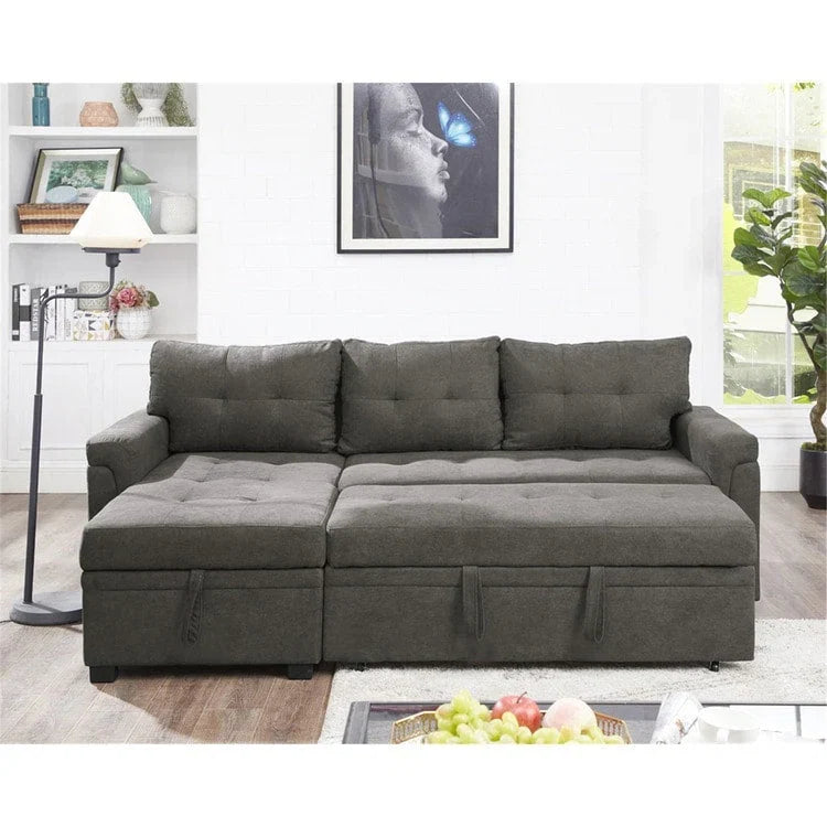 Canapé d'angle réversible convertible avec lit gigogne, méridienne de rangement et pieds durables