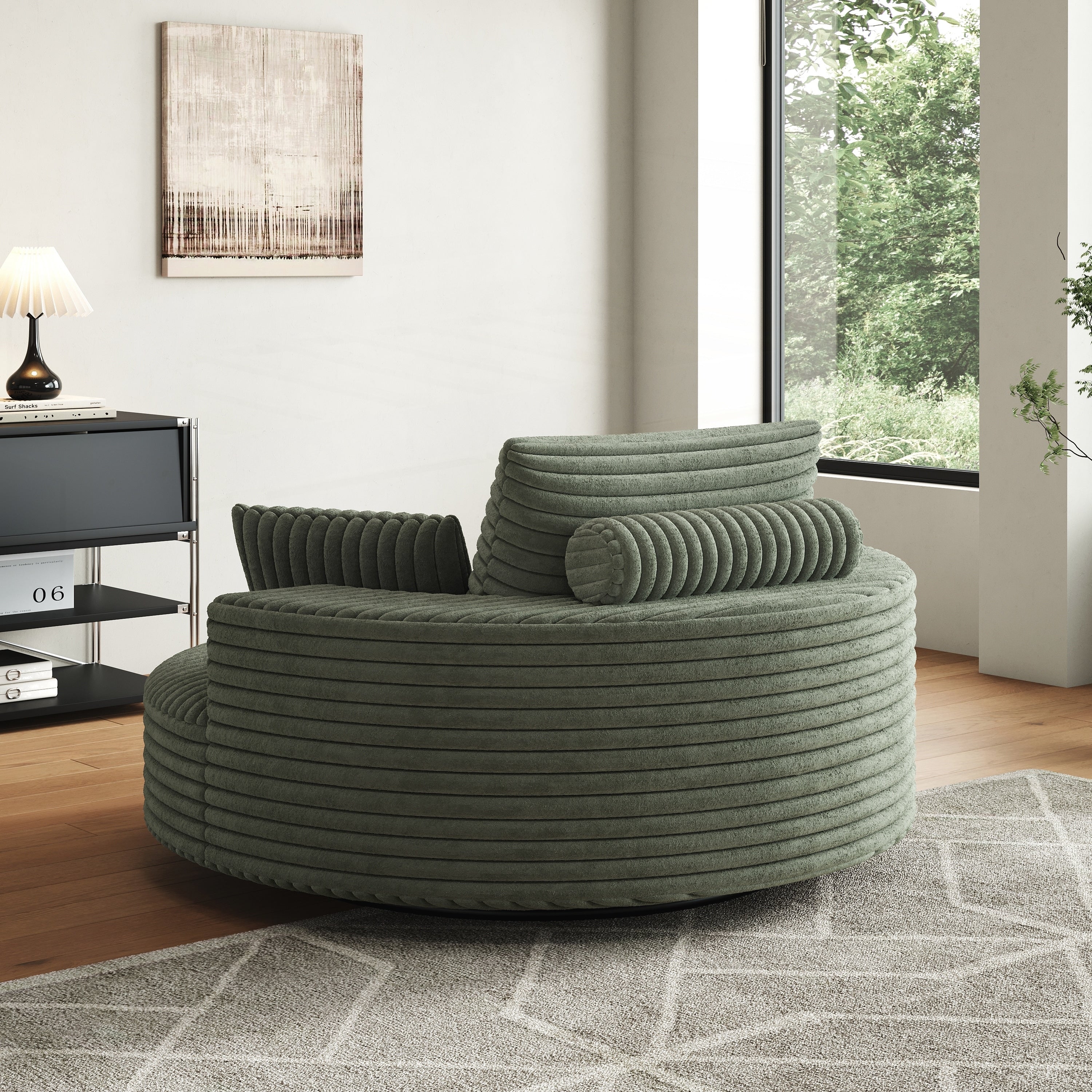 Fauteuil pivotant simple en velours côtelé et chenille avec rembourrage en mousse