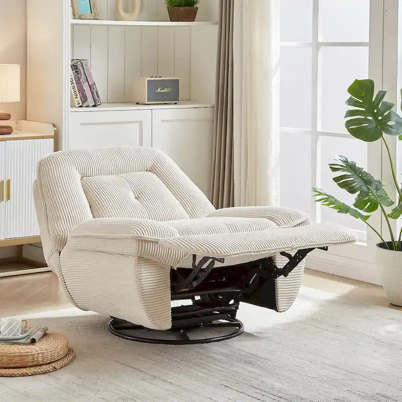 Fauteuil inclinable pivotant et coulissant en velours côtelé avec repose-pieds pour salon