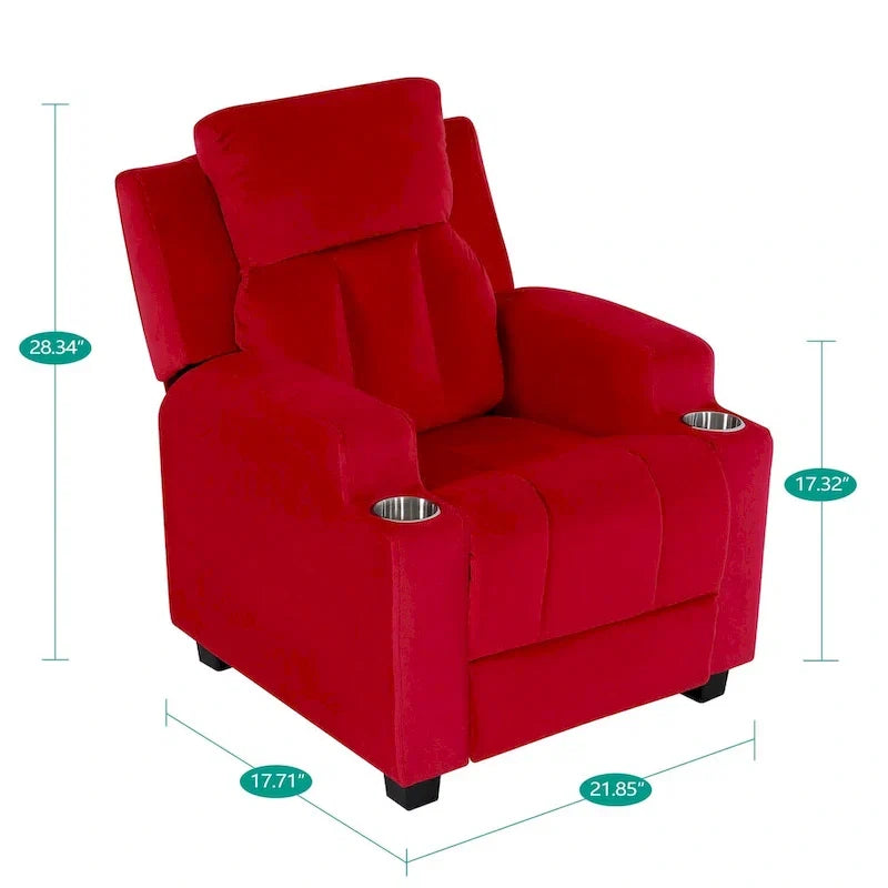 Fauteuil inclinable de luxe pour enfants avec repose-pieds, appuie-tête et 2 porte-gobelets, en microfibre, pour les enfants de 3 ans et plus