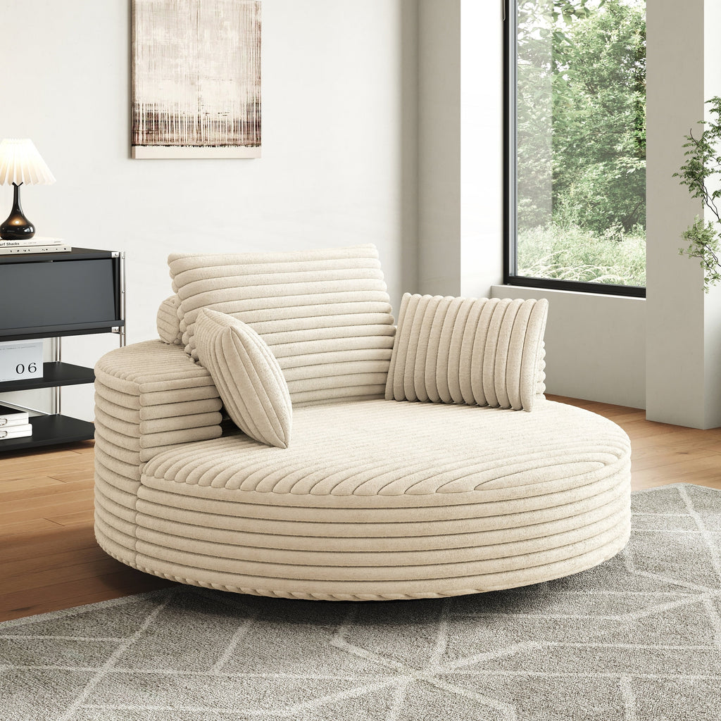 Fauteuil pivotant simple en velours côtelé et chenille avec rembourrage en mousse