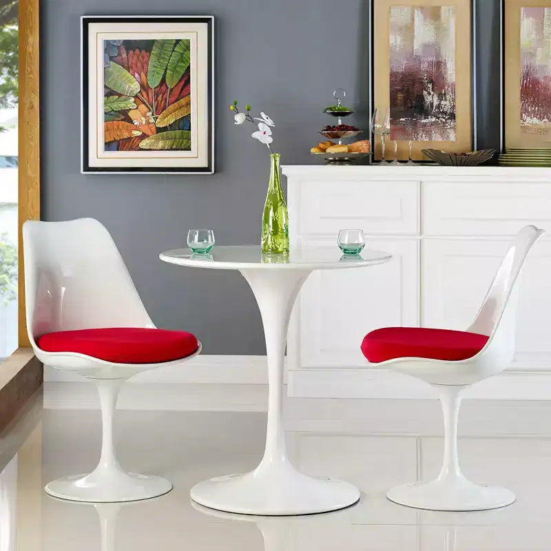 Table de salle à manger ronde de 27,5 po avec plateau en bois et pied en métal, blanc