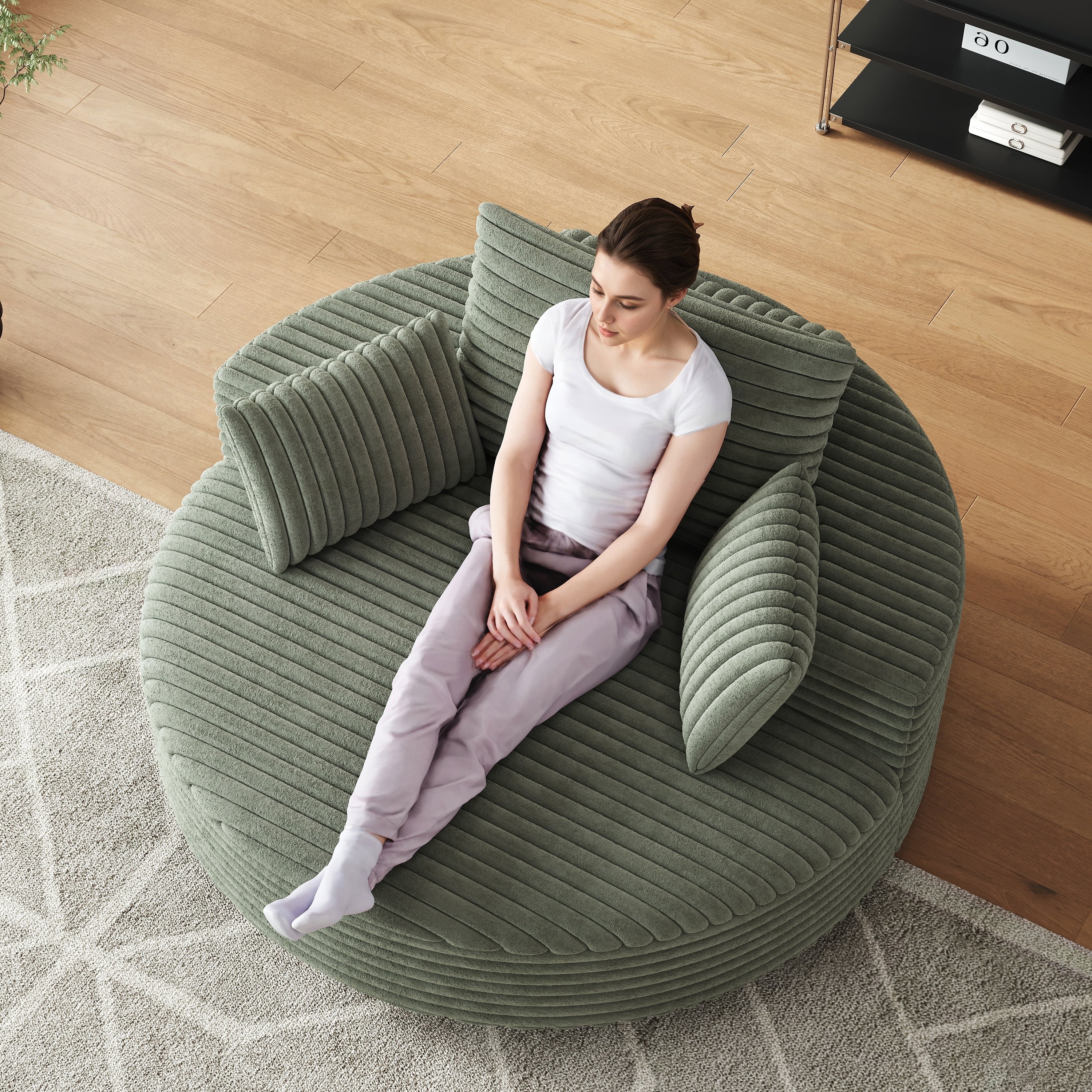 Fauteuil pivotant simple en velours côtelé et chenille avec rembourrage en mousse
