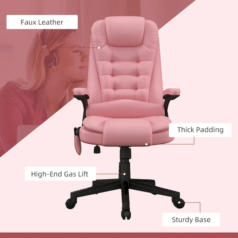 Chaise de bureau de massage vibrante à dossier haut HOMCOM avec 6 points de vibration, chaise d'ordinateur inclinable et chauffante en cuir PU