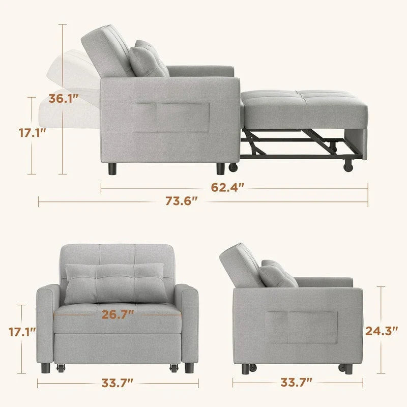 Canapé-lit convertible 3-en-1, Canapé-chaise dépliable, Lit pliant convertible pour salon