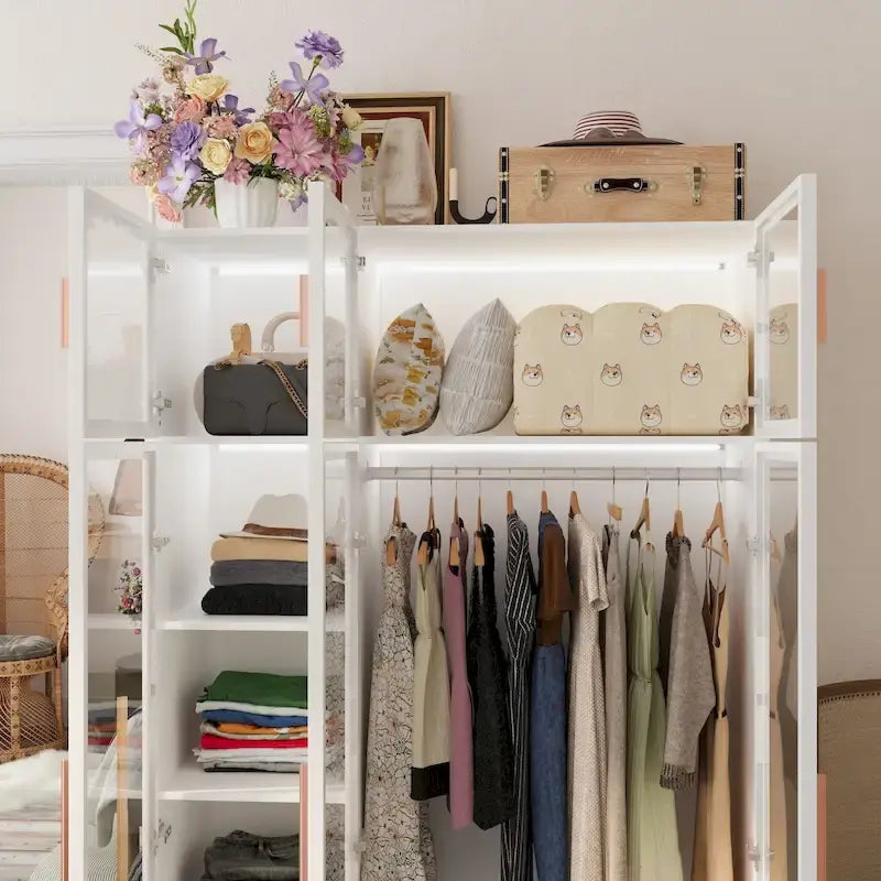 47,2 Grande Armoire LED Lumineuse Placard à Portes en Verre Entièrement en Verre