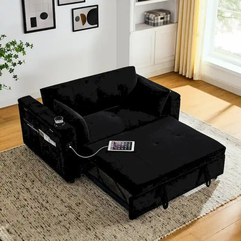 Canapé-lit gigogne 54 po, canapé-lit inclinable 2 places avec rangement, oreiller lombaire, prise USB