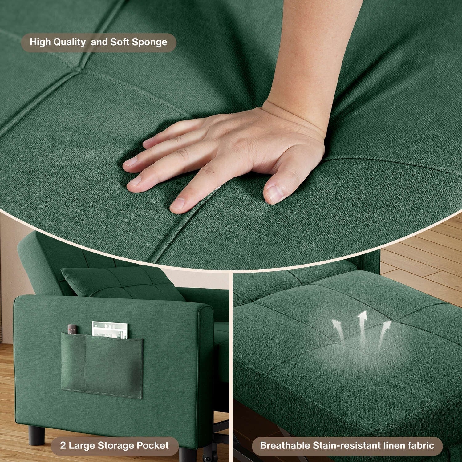 Canapé-lit convertible 3-en-1, Canapé-chaise dépliable, Lit pliant convertible pour salon