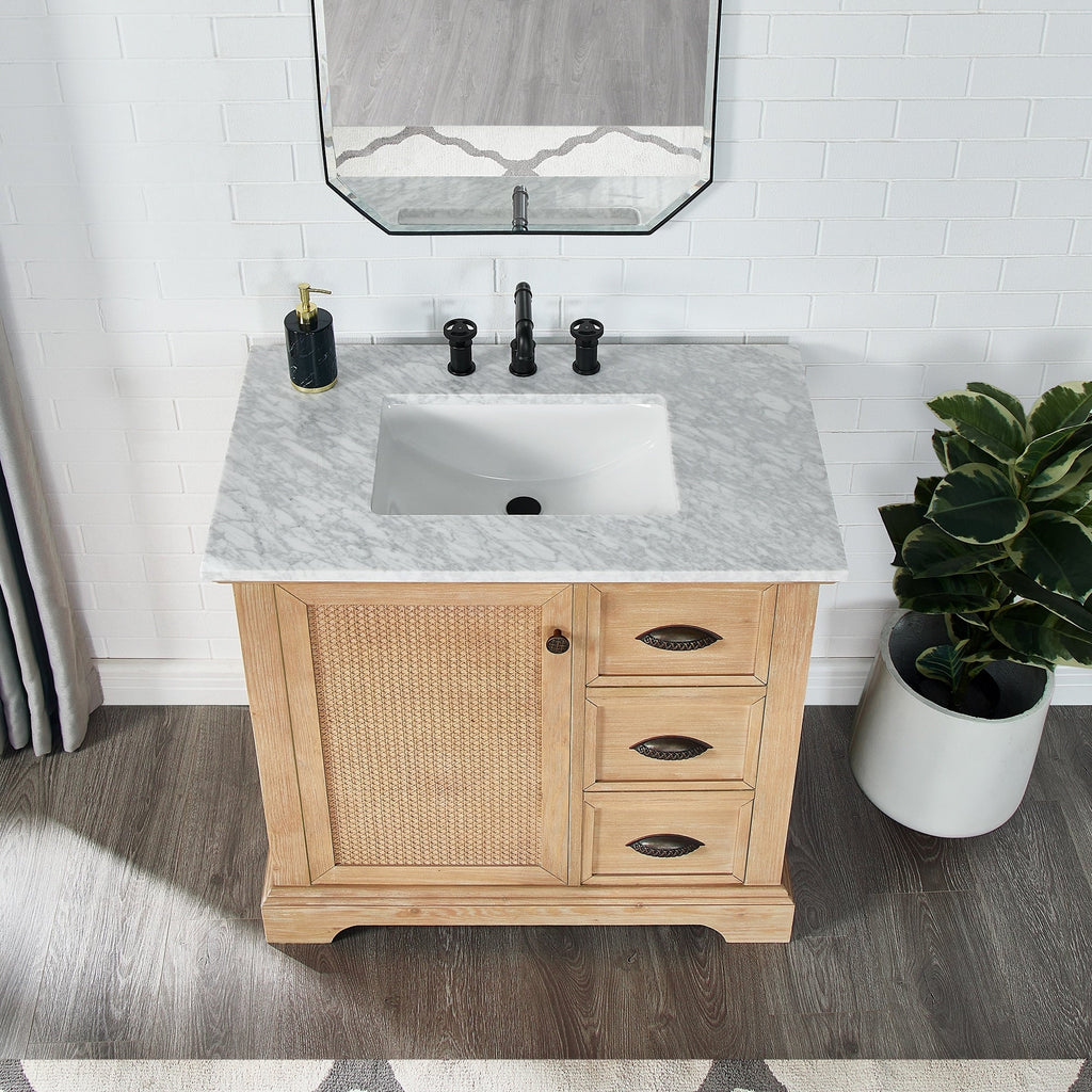Meuble sous-vasque Hervas avec plateau en marbre naturel, sans miroir