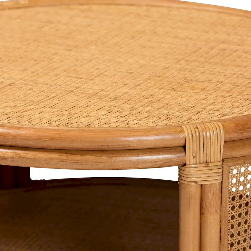 Table basse bali & pari Louis, rotin marron naturel, style bohème moderne