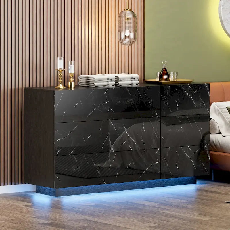 Commode à 9 tiroirs Tour de rangement pour chambre à coucher avec lumière