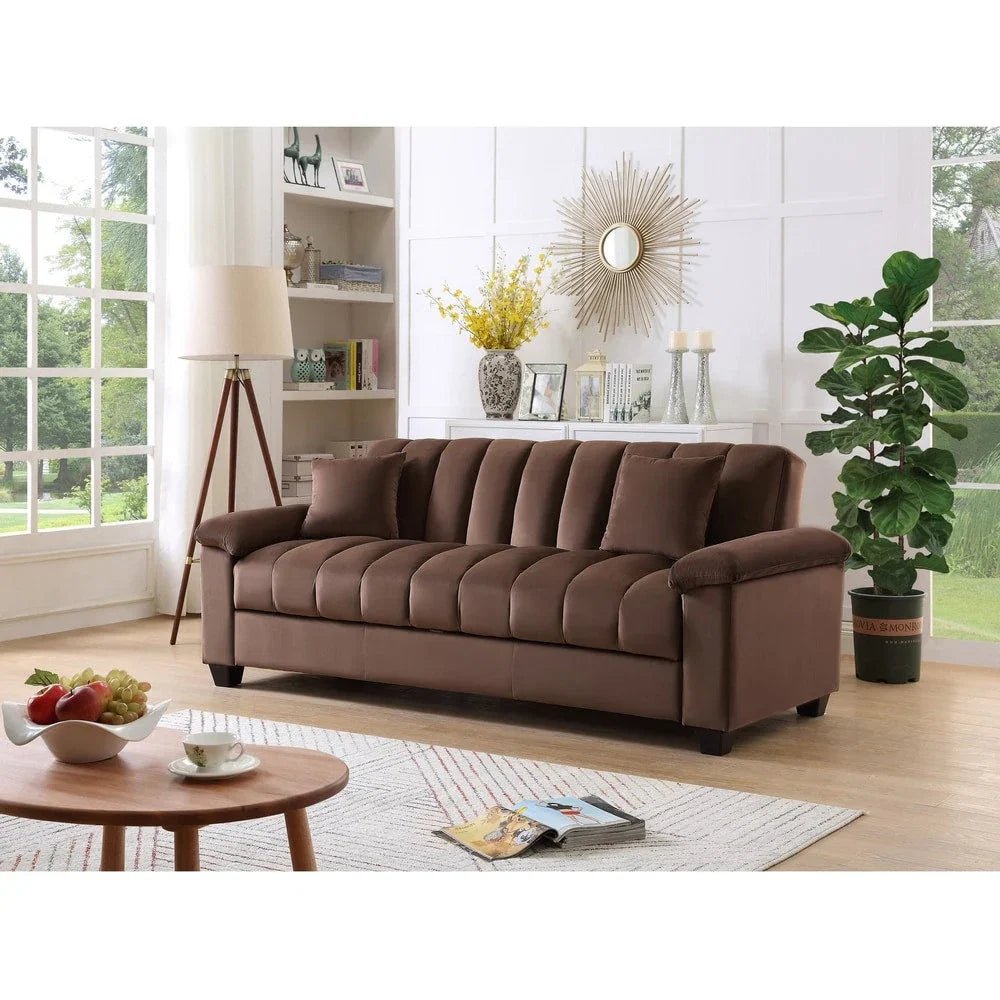 Canapé convertible de salon en tissu matelassé avec dossier cannelé