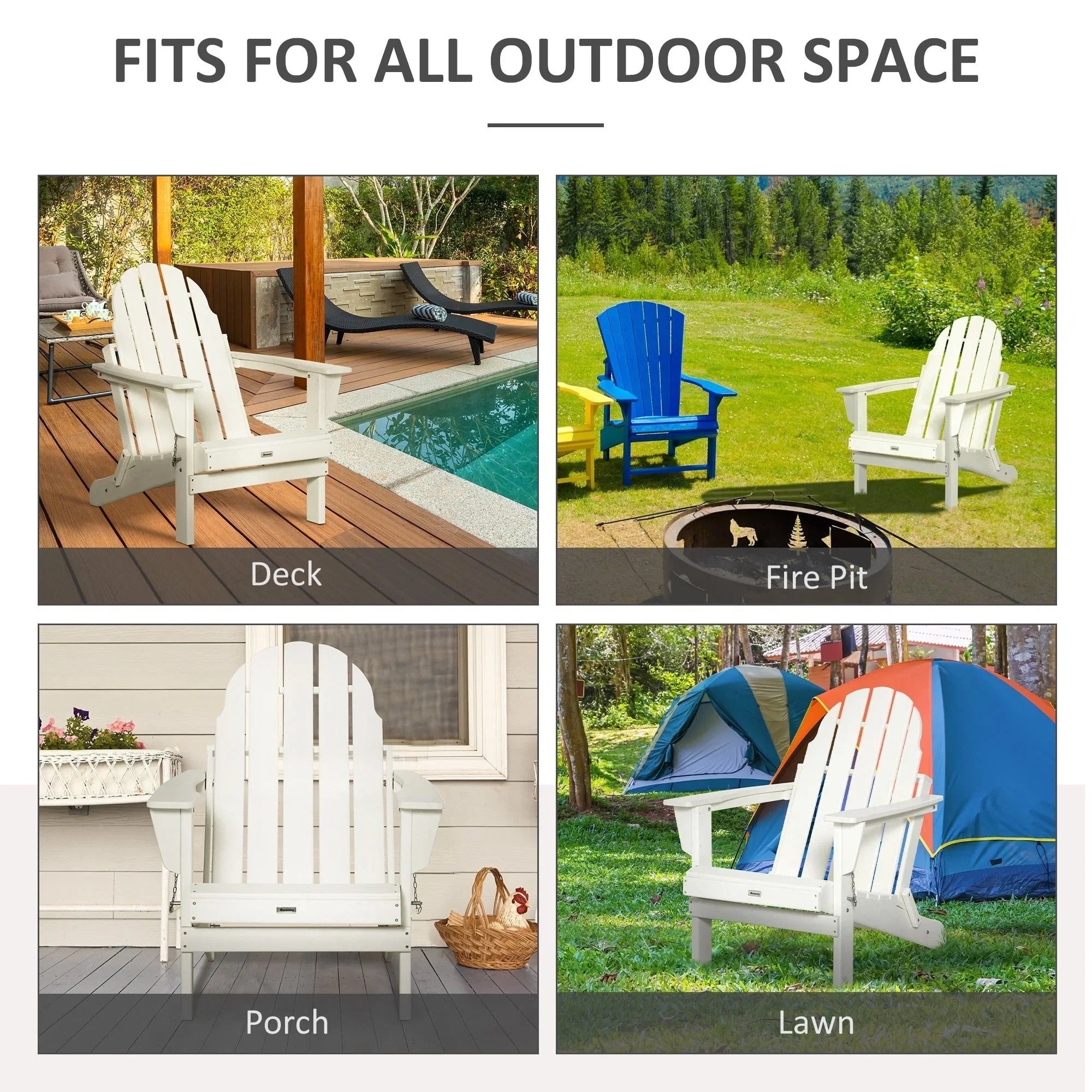 Chaise Adirondack pliante, chaises longues de plage en plastique HDPE toutes saisons pour terrasse et mobilier de jardin