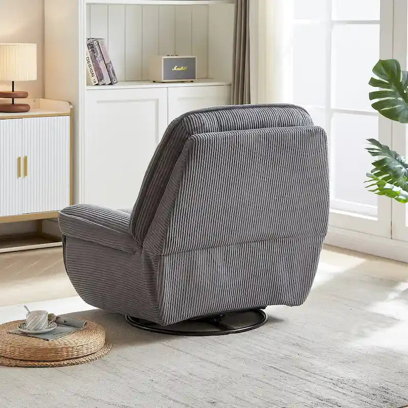 Fauteuil inclinable pivotant et coulissant en velours côtelé avec repose-pieds pour salon
