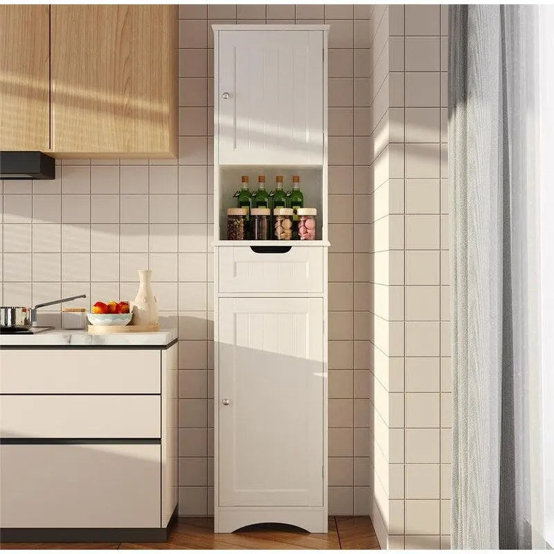 Meuble de Salle de Bain Haut de 170 cm, Colonne de Rangement Étroite avec 2 Portes et Tiroir