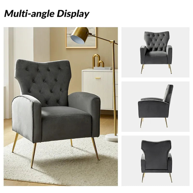 Chaise touffetée Abadiana avec accent et piètement en métal
