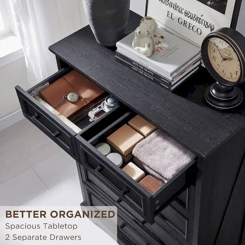 Commode de style rustique de ferme à 6 tiroirs, en bois