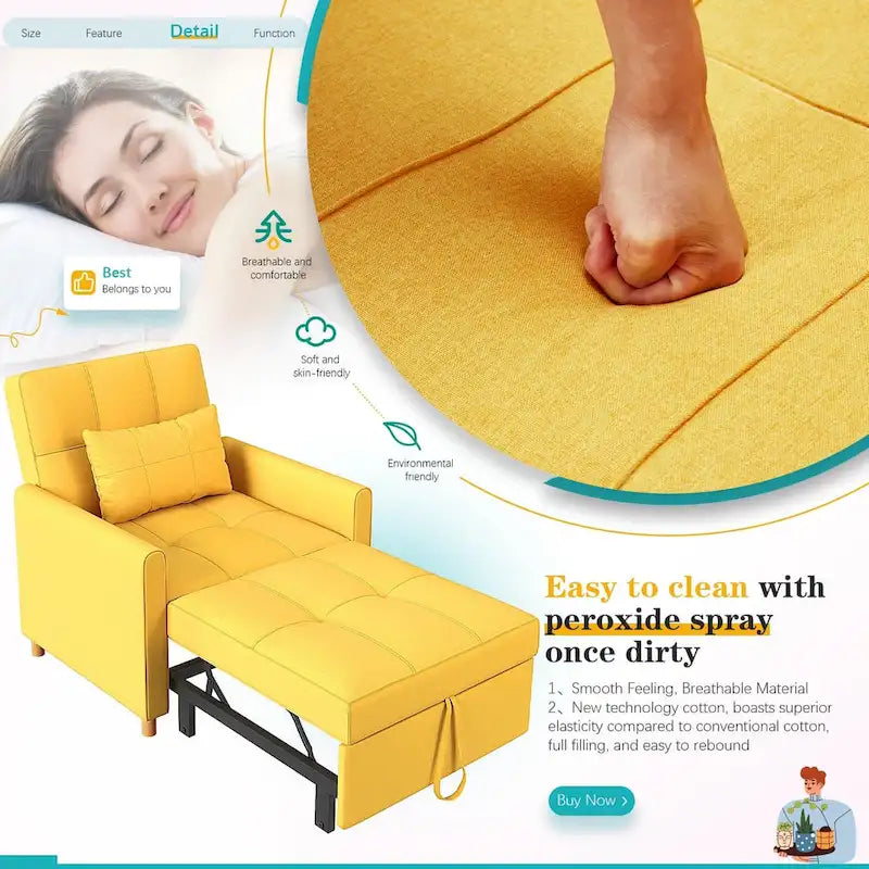 AECOJOY Fauteuil Convertible 3-en-1 avec Oreiller et Dossier Réglable