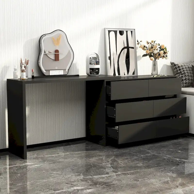 Commode pivotante 32,7H et bureau coiffeuse 6 tiroirs Blanc/Noir