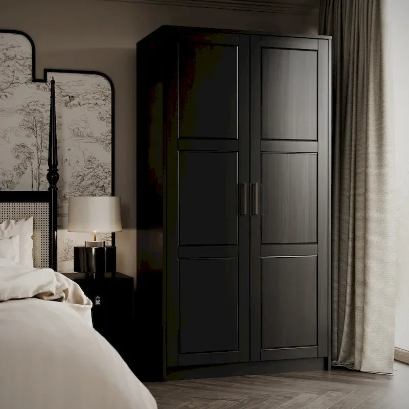 Armoire urbaine à 2 portes 100 % en bois massif avec portes pleines et portes miroir