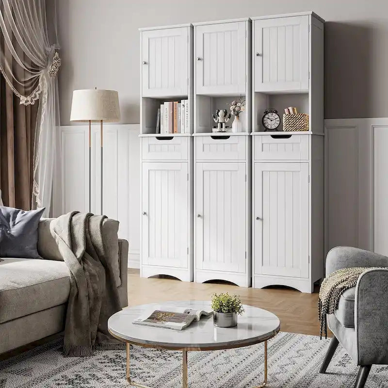 Meuble de Salle de Bain Haut de 170 cm, Colonne de Rangement Étroite avec 2 Portes et Tiroir