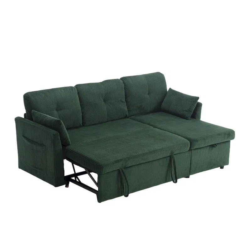 Canapé d'angle réversible en velours côtelé/chenille avec chaise longue de rangement et poche latérale
