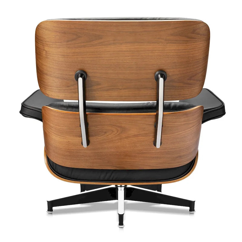 Fauteuil inclinable et ottoman Furgle en cuir véritable et bois de noyer