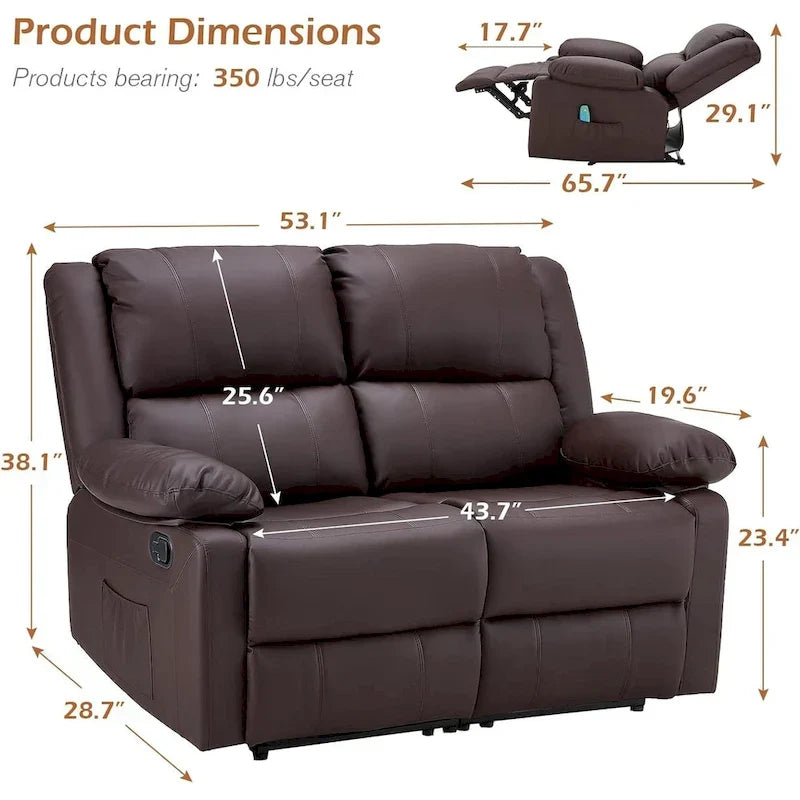 Causeuse inclinable 2 places avec fonction de chauffage et de massage