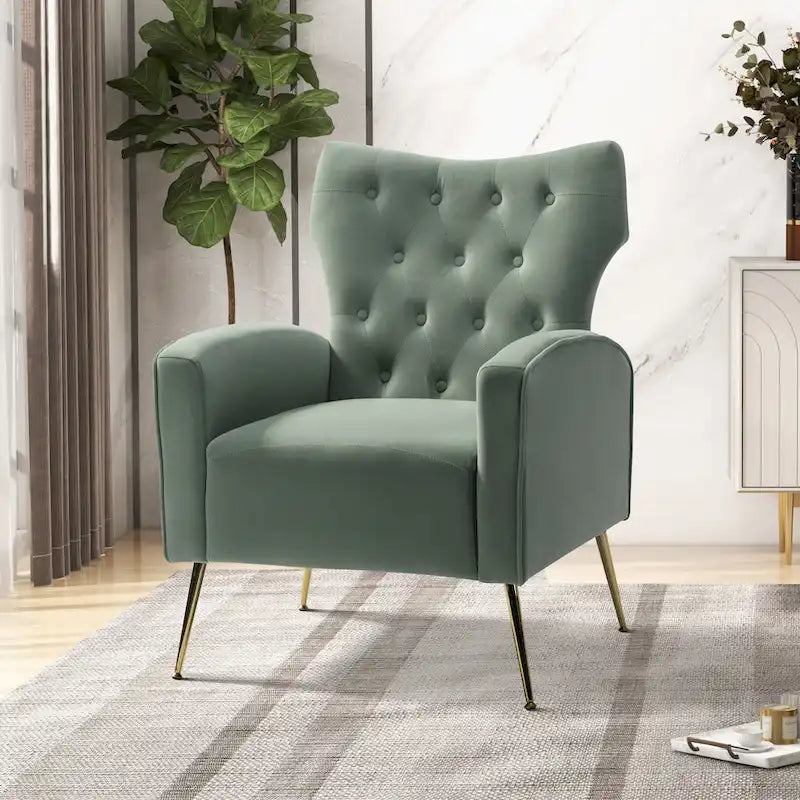 Chaise touffetée Abadiana avec accent et piètement en métal