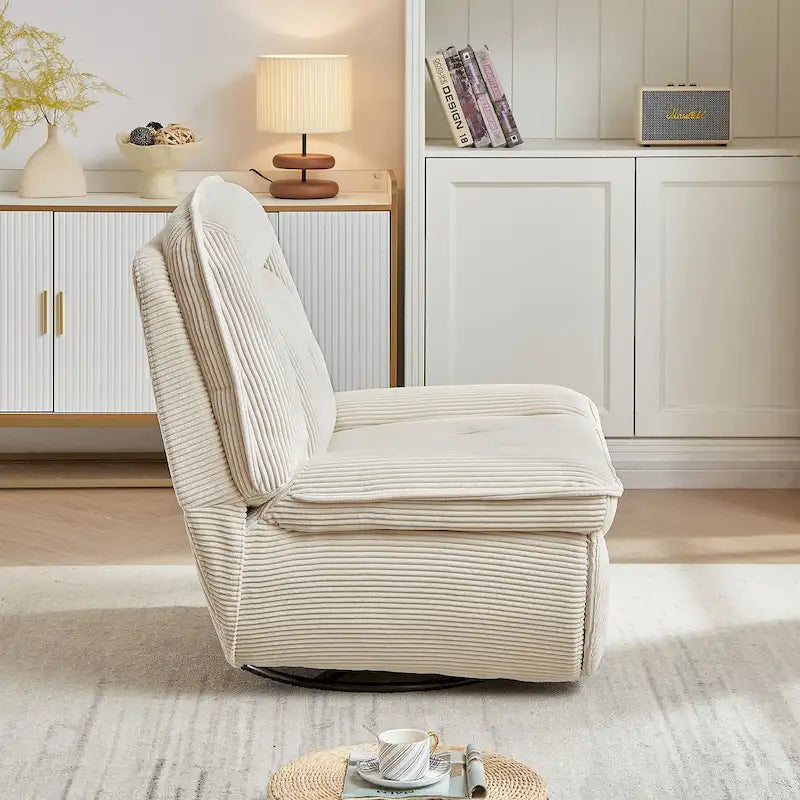 Fauteuil inclinable pivotant et coulissant en velours côtelé avec repose-pieds pour salon