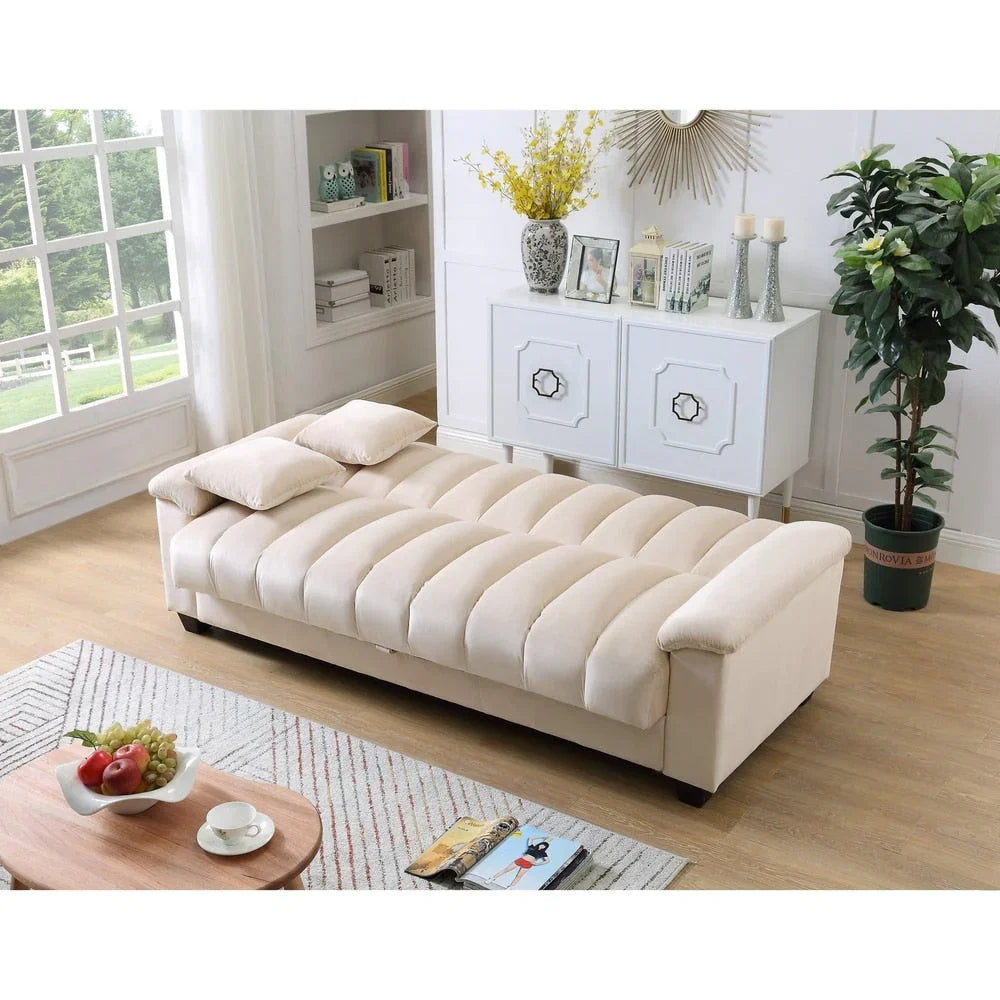 Canapé convertible de salon en tissu matelassé avec dossier cannelé
