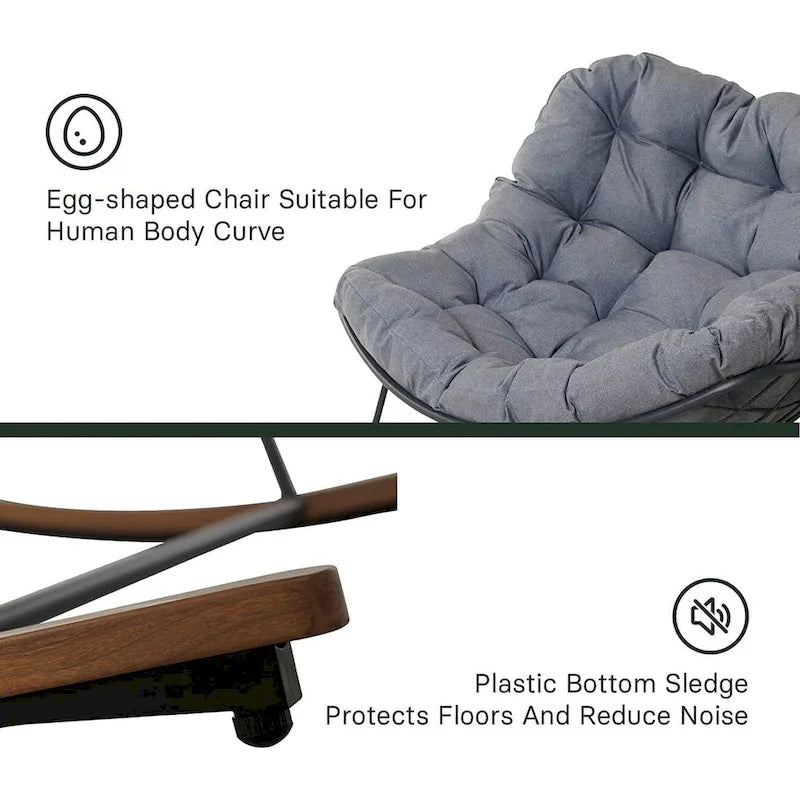 Fauteuil à bascule géant de patio, Chaise œuf Freestyle intérieure-extérieure avec coussin Rembourré Fauteuil de salon moderne pour jardin, cour arrière